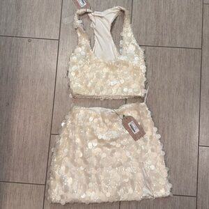 MESHKI Maude Transparent Sequin Racer Crop Top AND matching Sequin Racer Skirt